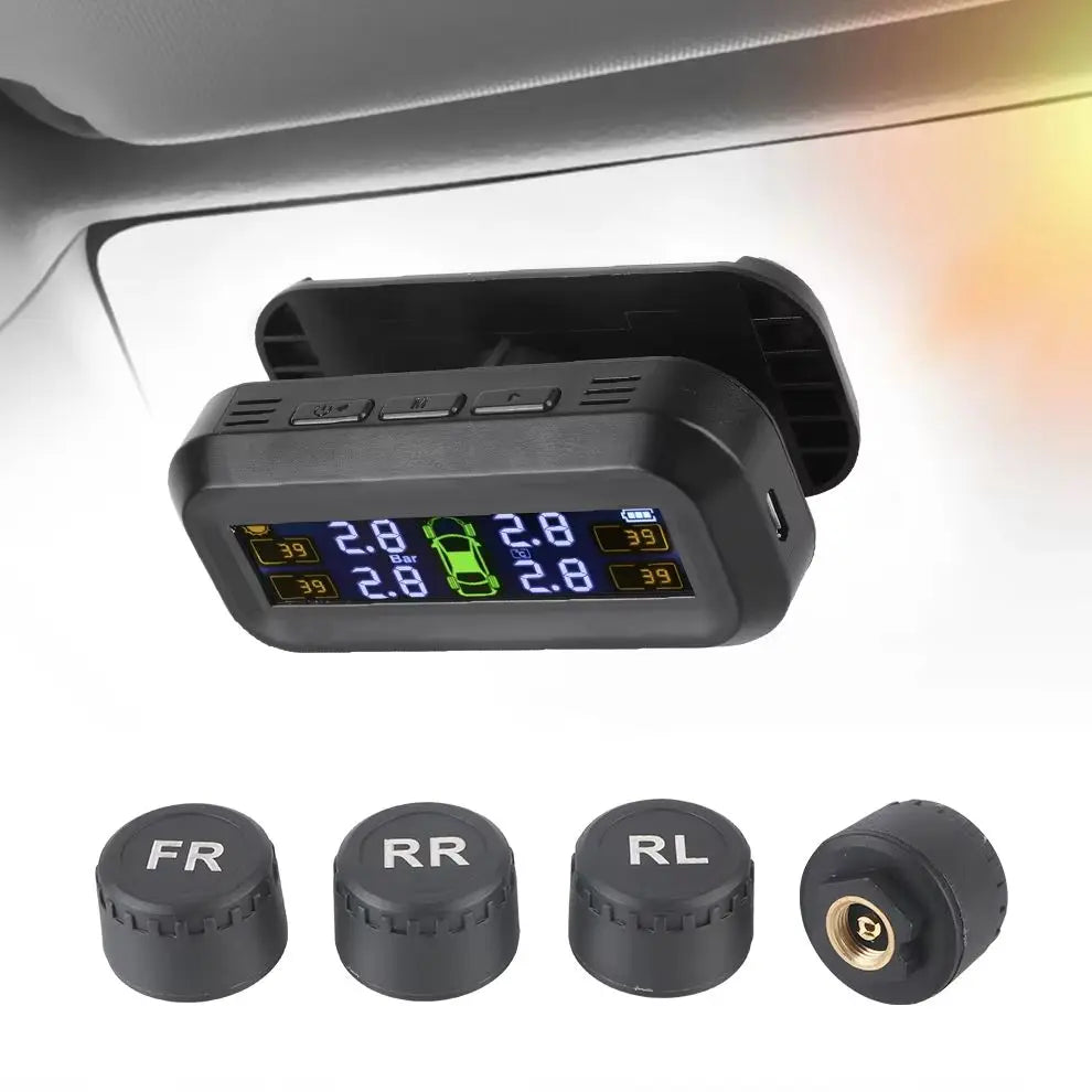 Advanced Tire Pressure Monitoring System with Temperature Warning - External Battery and Solar-Powered Sensors for Vehicle Tire Pressure Monitoring