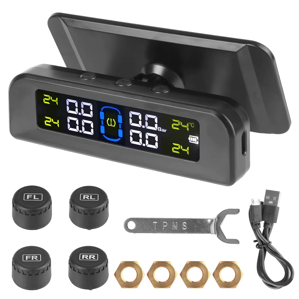 Advanced Tire Pressure Monitoring System with Temperature Warning - External Battery and Solar-Powered Sensors for Vehicle Tire Pressure Monitoring