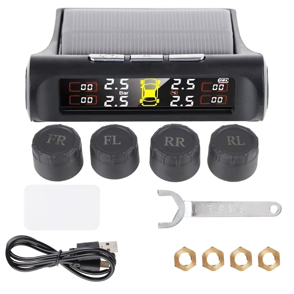 Advanced Tire Pressure Monitoring System with Temperature Warning - External Battery and Solar-Powered Sensors for Vehicle Tire Pressure Monitoring