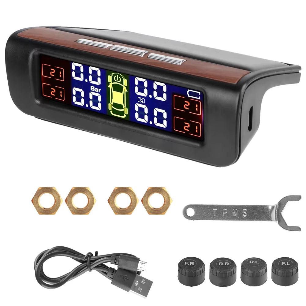 Advanced Tire Pressure Monitoring System with Temperature Warning - External Battery and Solar-Powered Sensors for Vehicle Tire Pressure Monitoring