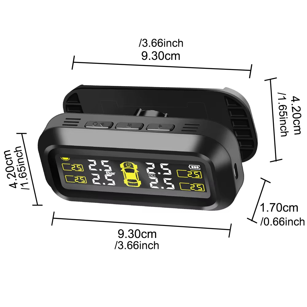 Advanced Tire Pressure Monitoring System with Temperature Warning - External Battery and Solar-Powered Sensors for Vehicle Tire Pressure Monitoring