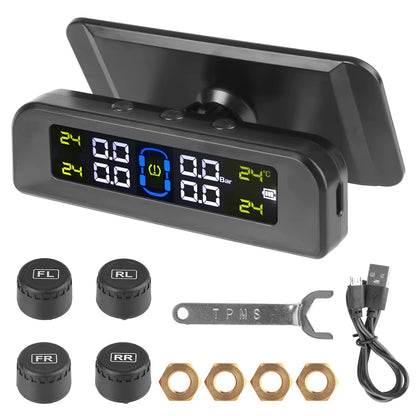 Advanced Tire Pressure Monitoring System with Temperature Warning - External Battery and Solar-Powered Sensors for Vehicle Tire Pressure Monitoring