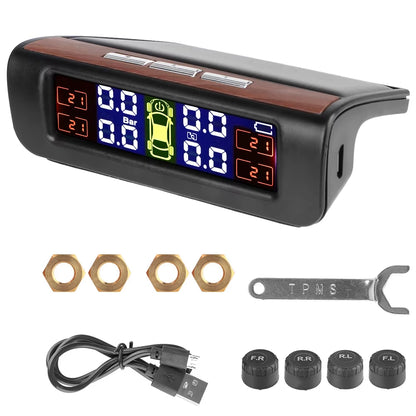 Advanced Tire Pressure Monitoring System with Temperature Warning - External Battery and Solar-Powered Sensors for Vehicle Tire Pressure Monitoring
