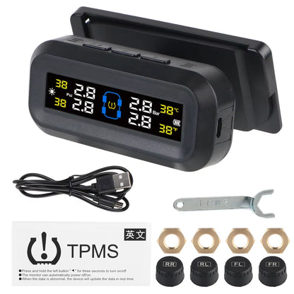 Advanced Tire Pressure Monitoring System with Temperature Warning - External Battery and Solar-Powered Sensors for Vehicle Tire Pressure Monitoring