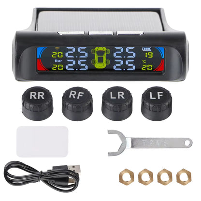 Advanced Tire Pressure Monitoring System with Temperature Warning - External Battery and Solar-Powered Sensors for Vehicle Tire Pressure Monitoring