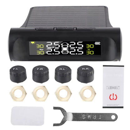 Advanced Tire Pressure Monitoring System with Temperature Warning - External Battery and Solar-Powered Sensors for Vehicle Tire Pressure Monitoring