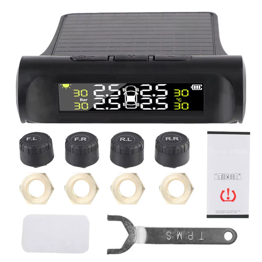 Advanced Tire Pressure Monitoring System with Temperature Warning - External Battery and Solar-Powered Sensors for Vehicle Tire Pressure Monitoring